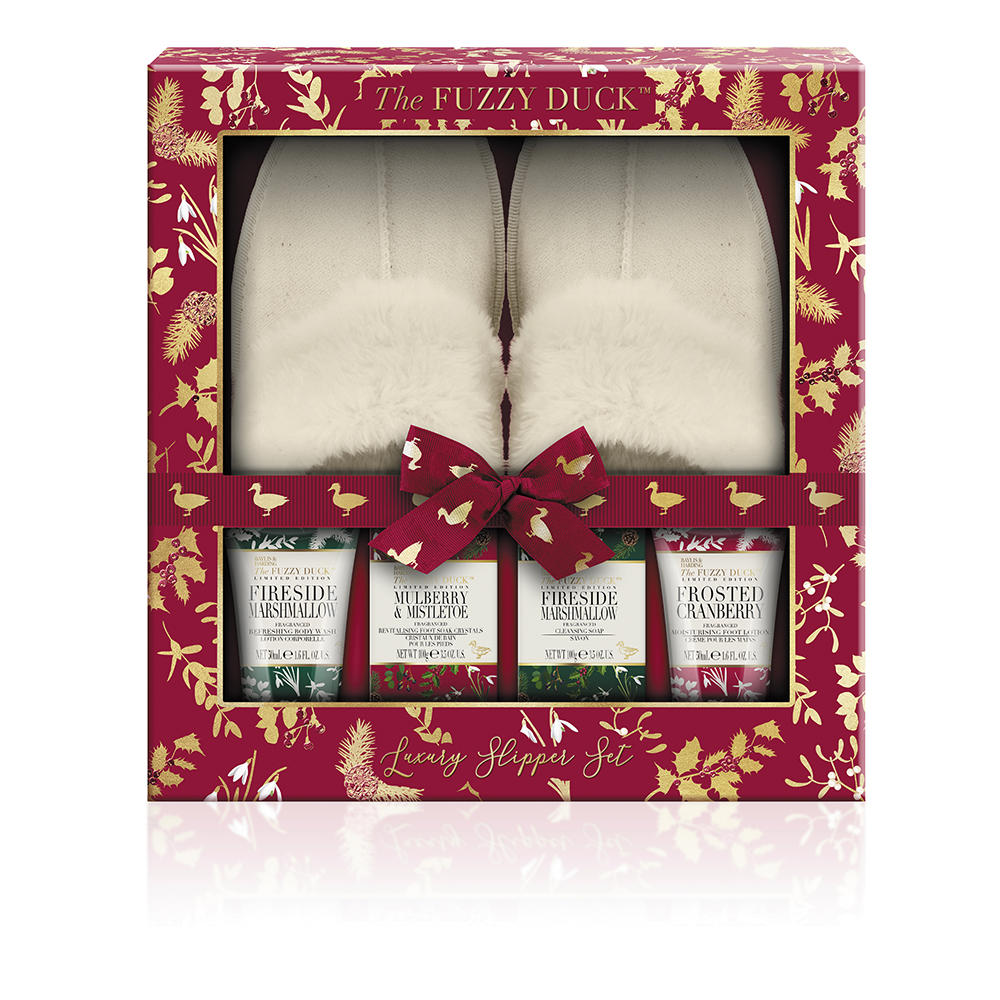 Fuzzy duck slipper gift set sale